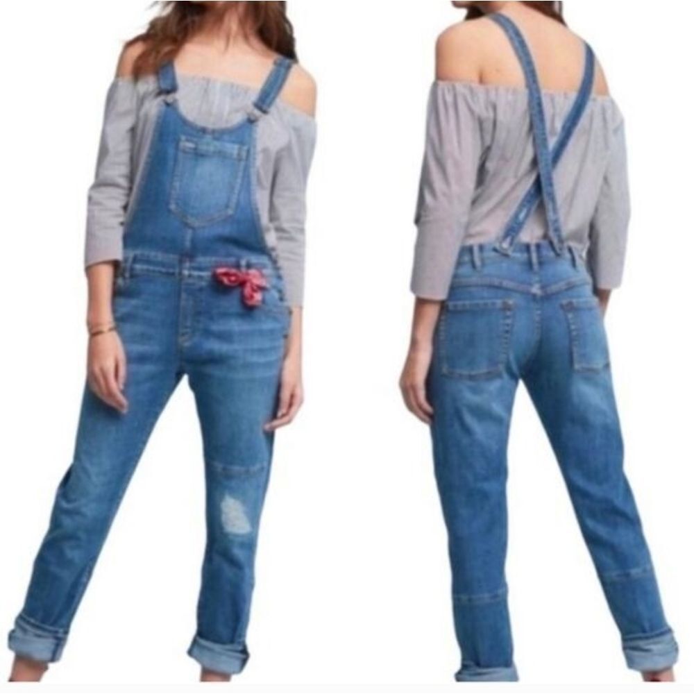 Pilcro And The Letterpress Anthropologie Faye Overalls Distressed Denim Size 31